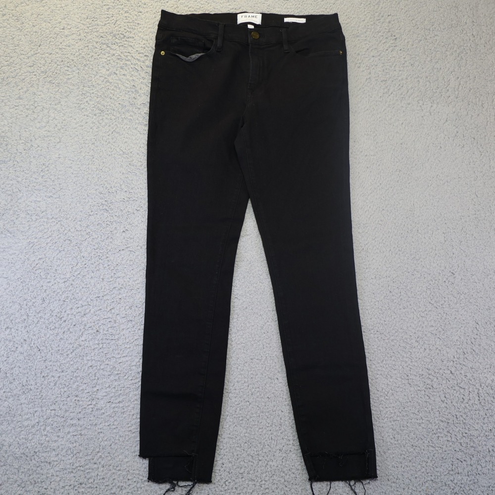 Frame Le Skinny de Jeanne Jeans Film Noir Black Raw Step Hem LSJRS403 Size 30